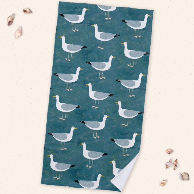 Seagulls Nautical Beach Towel (Fun seagull nautical coastal themed beach towel)