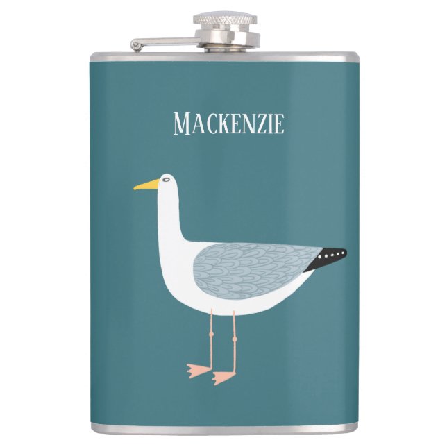 Seagulls Nautical Name Hip Flask (Front)