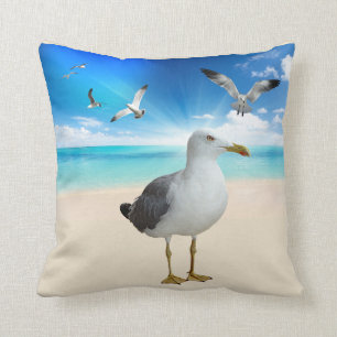Seagulls on a Beach Throw Pillow