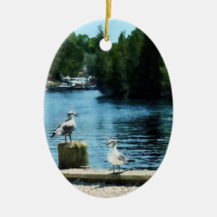 Seagulls on Pier Ceramic Ornament