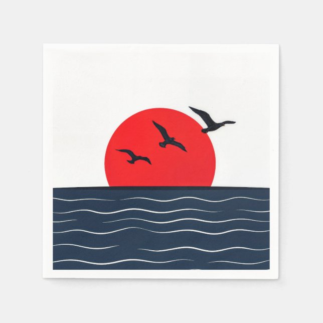 Seagulls on Red Sun with Ocean Napkin (Front)