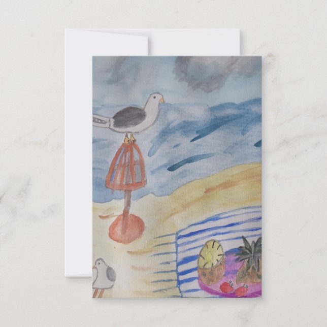 Seagulls On The Beach Flat Greeting Card (Front)