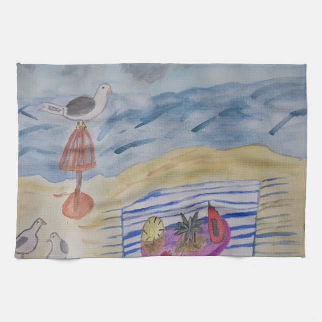 Seagulls on the Beach Tea Towel (Horizontal)