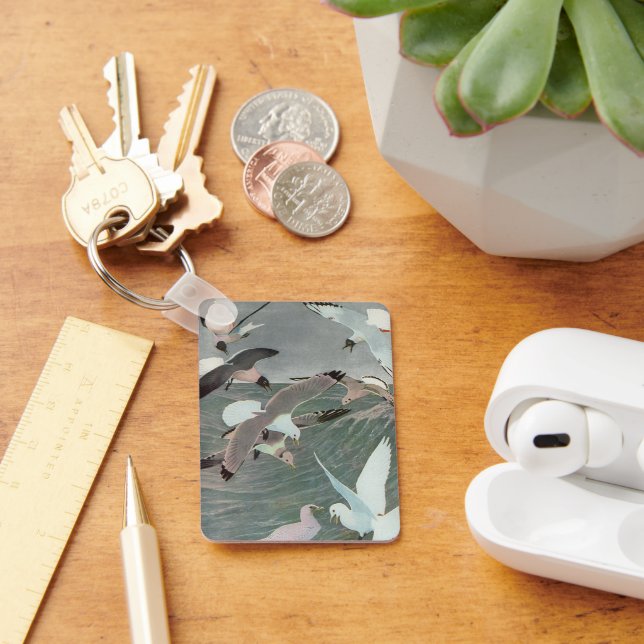 Seagulls Over Ocean Waves by Louis Agassiz Fuertes Keychain (Desk)