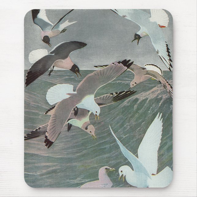 Seagulls Over Ocean Waves by Louis Agassiz Fuertes Mouse Pad (Front)