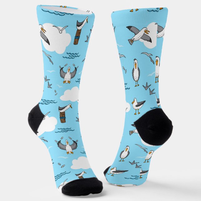Seagulls Sea Birds Seaside Beach Theme Socks (Angled)