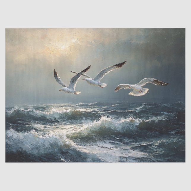 Seagulls Stormy Ocean Fine Art Tissue Paper (Front)