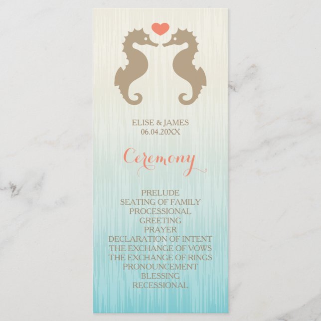 Seahores in Love Mariage Ceremony Programme (Devant)