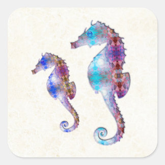 SEAHORSE 1 DUO BABY BLUE AND PINK MOSAIC SQUARE STICKER