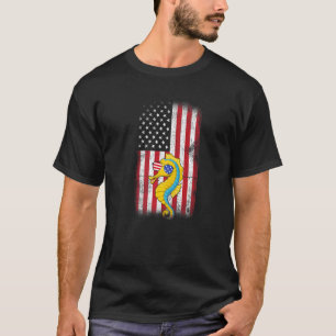 Seahorse American Flag Boys Girls Men Women Fourth T-Shirt