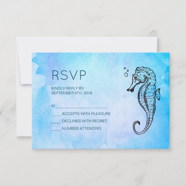 Seahorse and Seashell Nautical Wedding RSVP Card (Front)