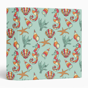 Seahorse and Seashell Pattern Teal Binder