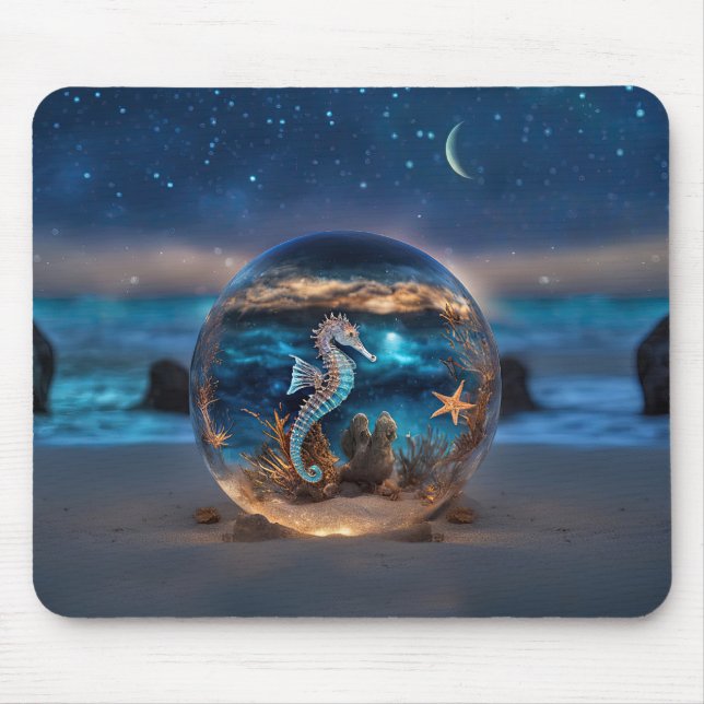 Seahorse and Starfish Beach Underwater Surreal Orb Mouse Pad (Front)