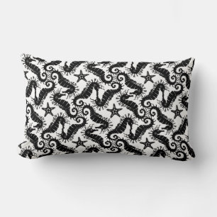 Seahorse and Starfish - Black and White Pattern Lumbar Pillow