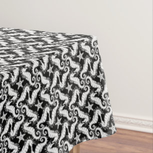 Seahorse and Starfish - Black and White Pattern Tablecloth