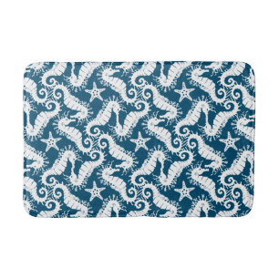 Seahorse and Starfish - Blue Sealife Pattern Bath Mat