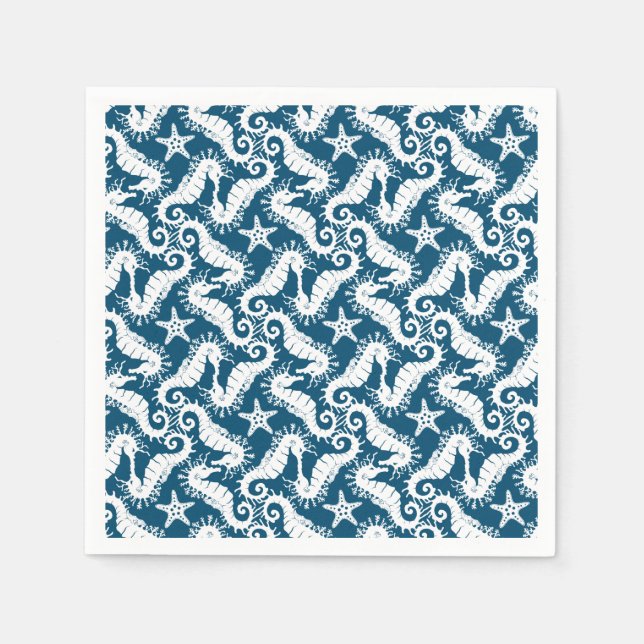 Seahorse and Starfish - Blue Sealife Pattern Napkin (Front)