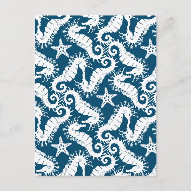 Seahorse and Starfish - Blue Sealife Pattern Postcard (Front)