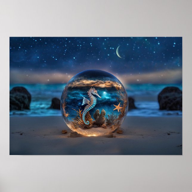 Seahorse and Starfish on Beach Underwater Poster (Front)