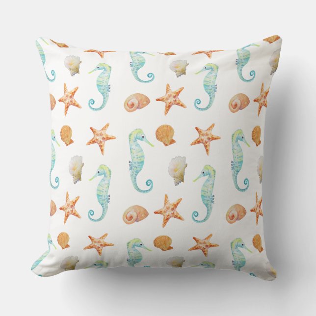 Seahorse and Starfish Throw Pillow (Front)