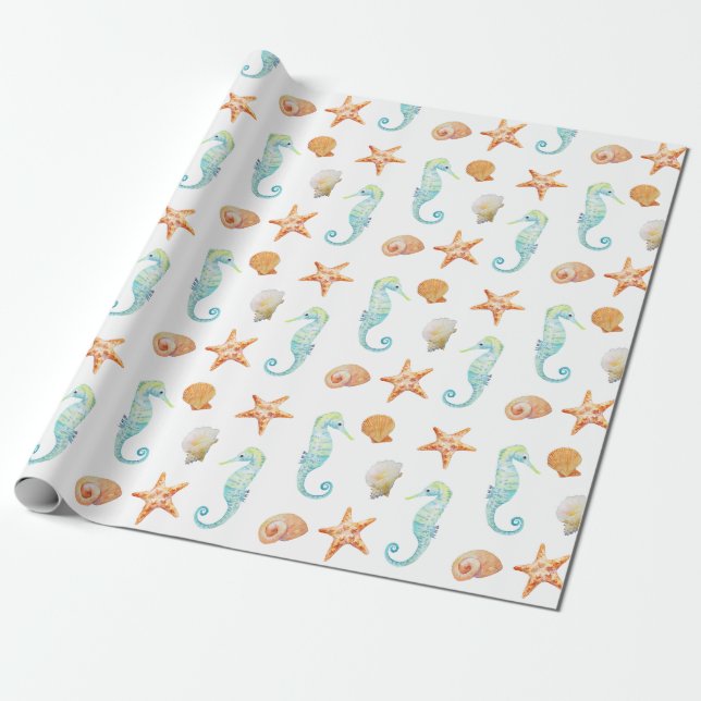 Seahorse and Starfish Wrapping Paper (Unrolled)