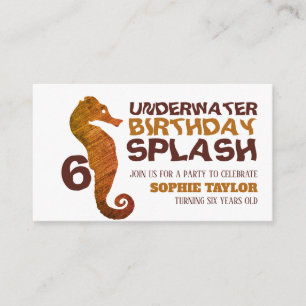 Seahorse, Aquatic Children's Birthday Party Ticket Enclosure Card