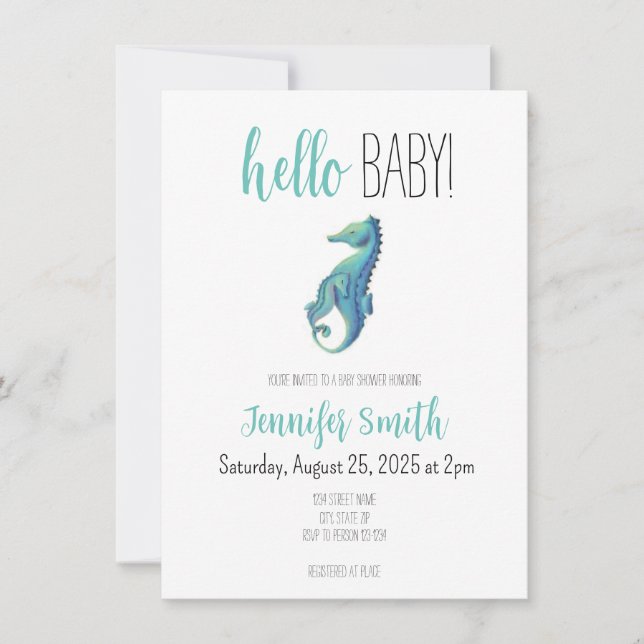 Seahorse Baby Shower Invitation (Front)