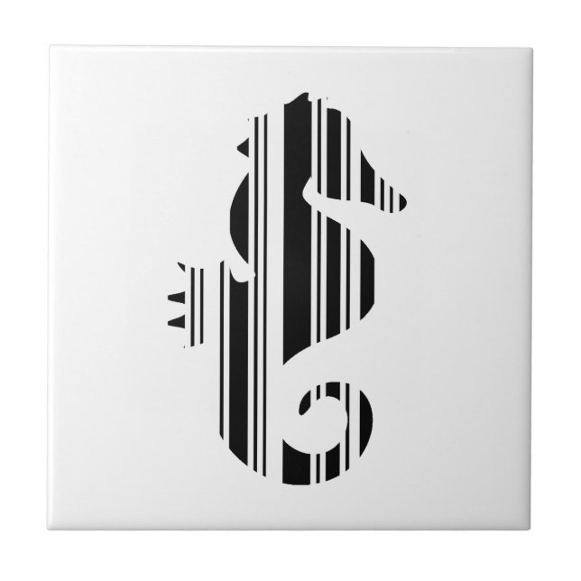 SEAHORSE BAR CODE Fish Barcode Pattern Design Tile (Front)