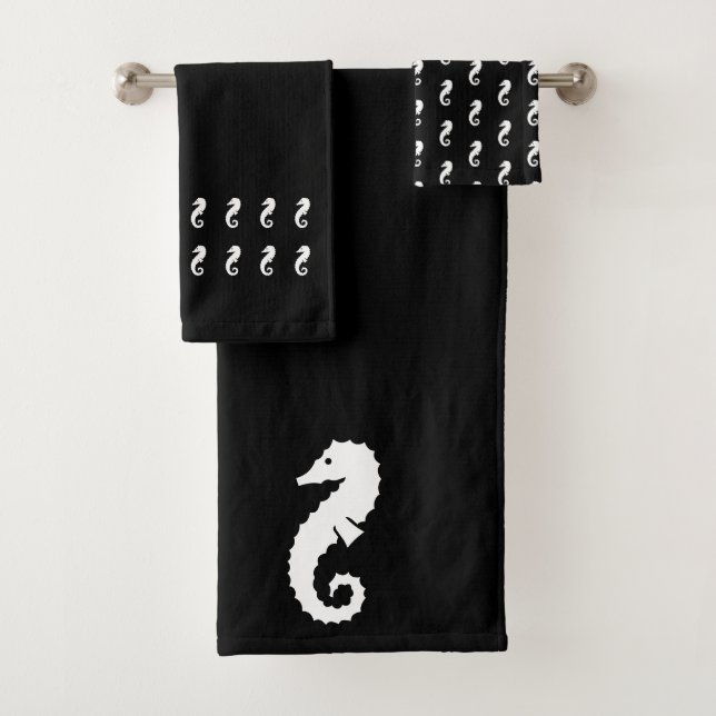 Seahorse Bath Black and white towel set (Insitu)