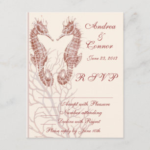 Seahorse beach brown wedding RSVP Card