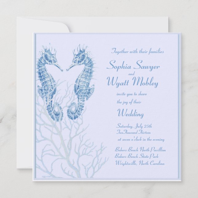 seahorse beach wedding blue - invitation (Front)