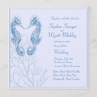 seahorse beach wedding blue - invitation