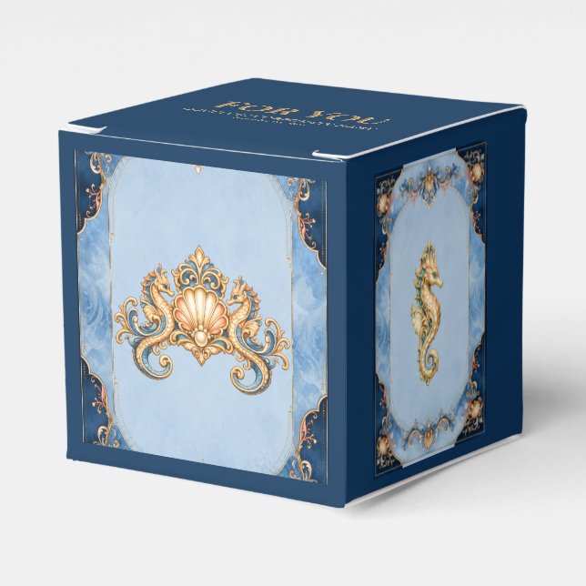 Seahorse beach wedding EDITABLE retro shell Favor Box (Front Side)