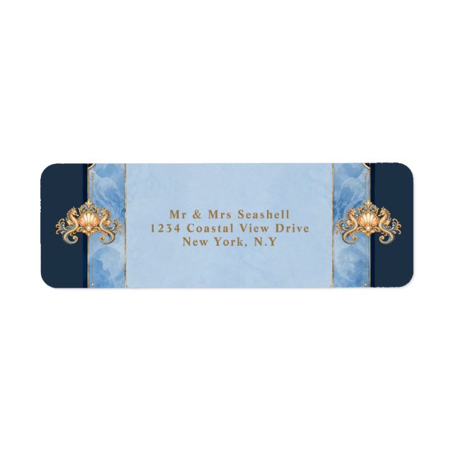 Seahorse beach wedding return address stickers (Front)