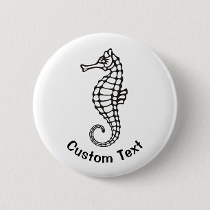 Seahorse Black 2 Inch Round Button