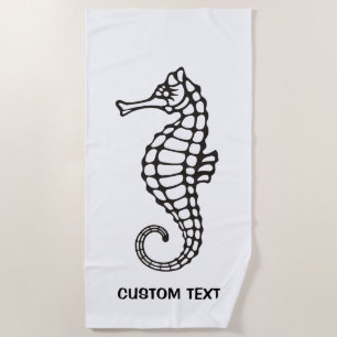 Seahorse Black Beach Towel