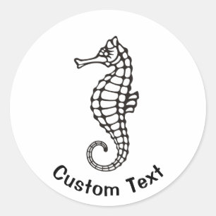 Seahorse Black Classic Round Sticker