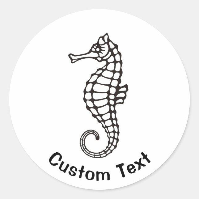 Seahorse Black Classic Round Sticker (Front)