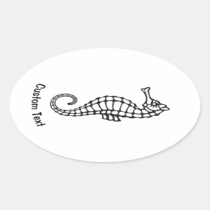 Seahorse Black Oval Sticker