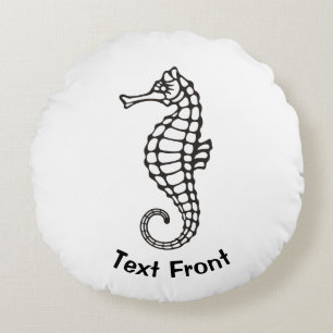 Seahorse Black Round Pillow