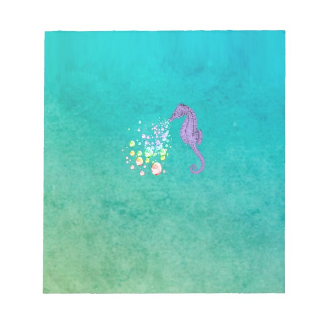 Seahorse blowing rainbow bubbles in the water notepad (Front)