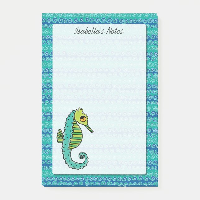 Seahorse Blue and Green Personalized 4 x 6 Post-it Notes (Front)