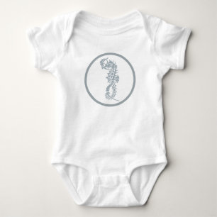 Seahorse Blue Classic Nautical Elegant Baby Bodysuit