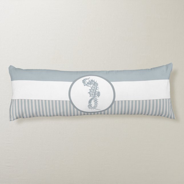 Seahorse Blue Classic Nautical Elegant Body Pillow (Back)