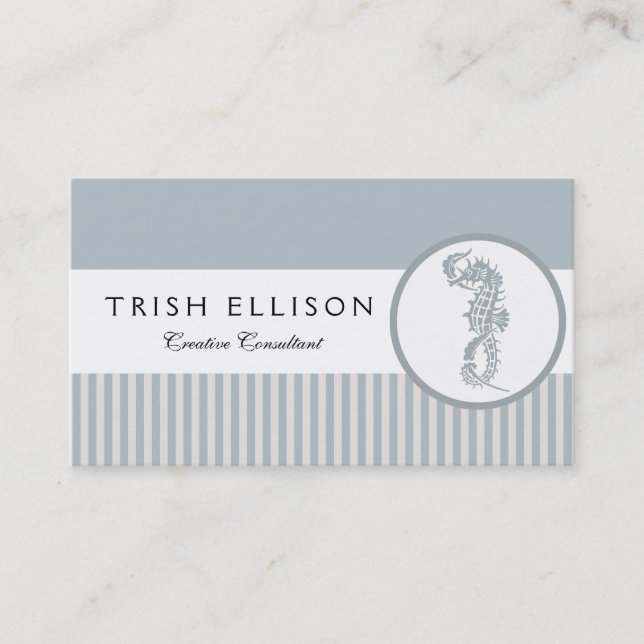 Seahorse Blue Classic Nautical Elegant Business Card (Front)
