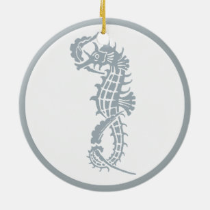 Seahorse Blue Classic Nautical Elegant Ceramic Ornament