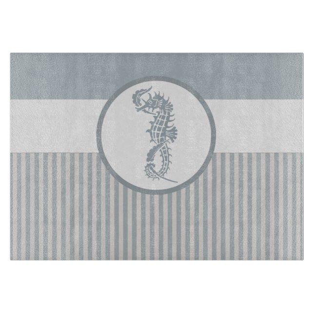 Seahorse Blue Classic Nautical Elegant Cutting Board (Front)