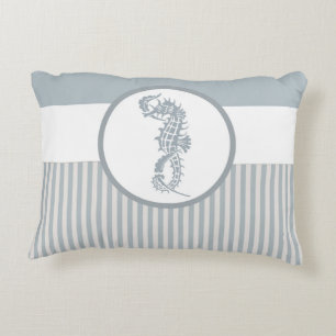 Seahorse Blue Classic Nautical Elegant Decorative Pillow
