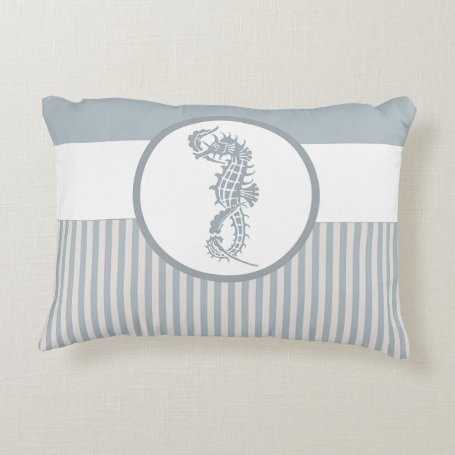 Seahorse Blue Classic Nautical Elegant Decorative Pillow (Back)
