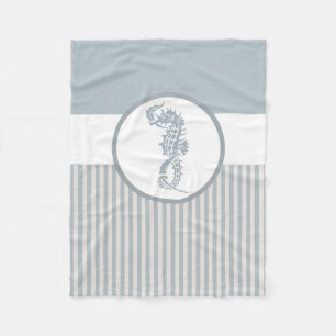 Seahorse Blue Classic Nautical Elegant Fleece Blanket